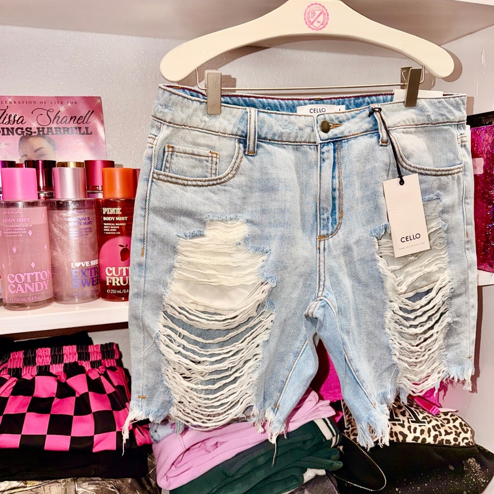 Cello Light Blue Frayed Denim Shorts